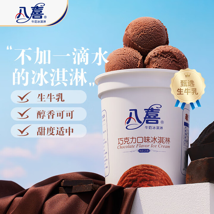 八喜冰淇淋 巧克力口味550g*1桶 家庭装 生牛乳冰淇淋桶...