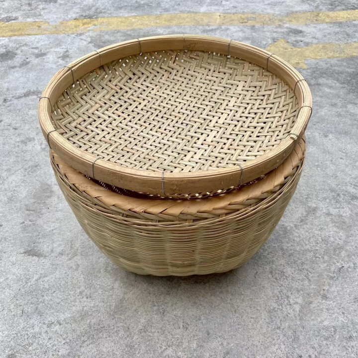 润华年竹编大号箩筐箩篼淘米筐粮食竹筐结婚喜事竹箩竹编制品餐厅摆设用 加大号直径47高36cm带盖【图片 价格 品牌 报价】-京东