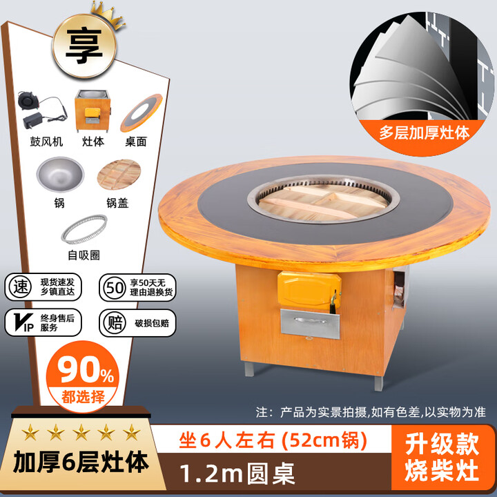 襄睿 铁锅炖灶台桌农家乐柴火鸡灶台大锅台自吸式地锅鸡灶台烧木柴 1.2米圆桌(包木款)【图片 价格 品牌 报价】-京东