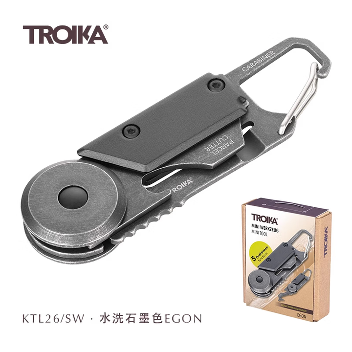 拓意卡德国拓意卡金属钥匙扣便携户外折叠工具拆箱刀锯片螺丝刀开瓶器 水洗石墨色