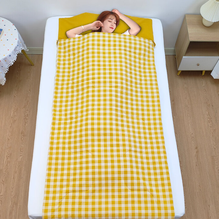 草木犀纯棉水洗棉睡袋成人春夏薄款居家办公睡袋中小学生午休被家居旅行 新款柠檬黄100*225cm薄款