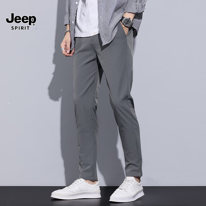 JEEP SPIRIT秋冬季休闲裤男2025新款直筒修身韩版潮流百搭商务黑西装裤子男 8015深灰色 常规 31 (适合120-130斤 ...