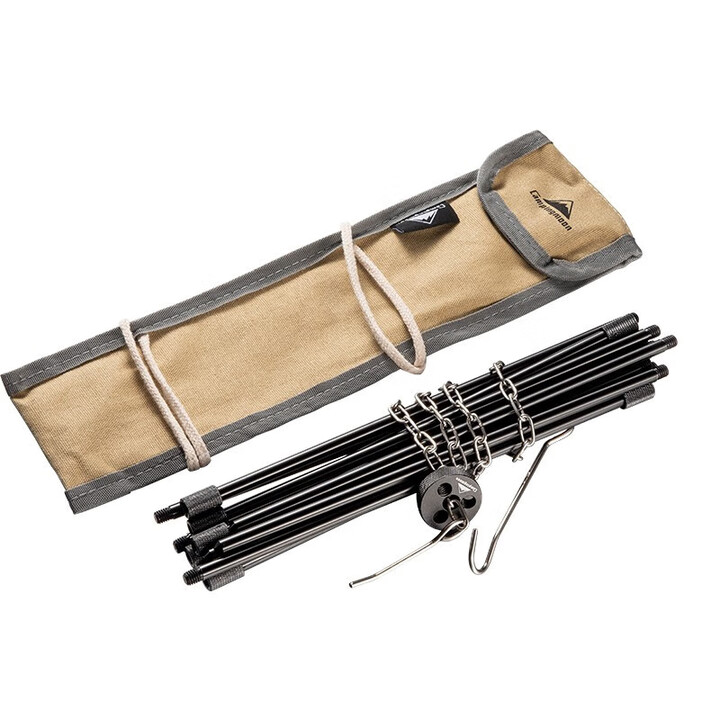 柯曼吊锅三脚架吊锅支架户外露营焚火三脚架科曼篝火架MS-105 【铝合金三节三脚架(黑色)】