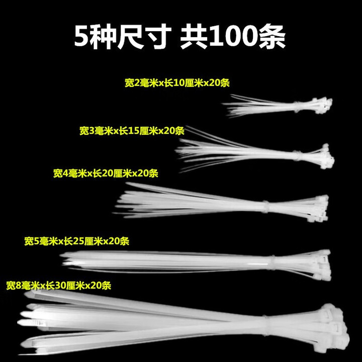 匠立家庭装尼龙扎带 5种尺寸混装100条组合套装绑带 线束带网格捆扎带 白色【图片 价格 品牌 报价】-京东