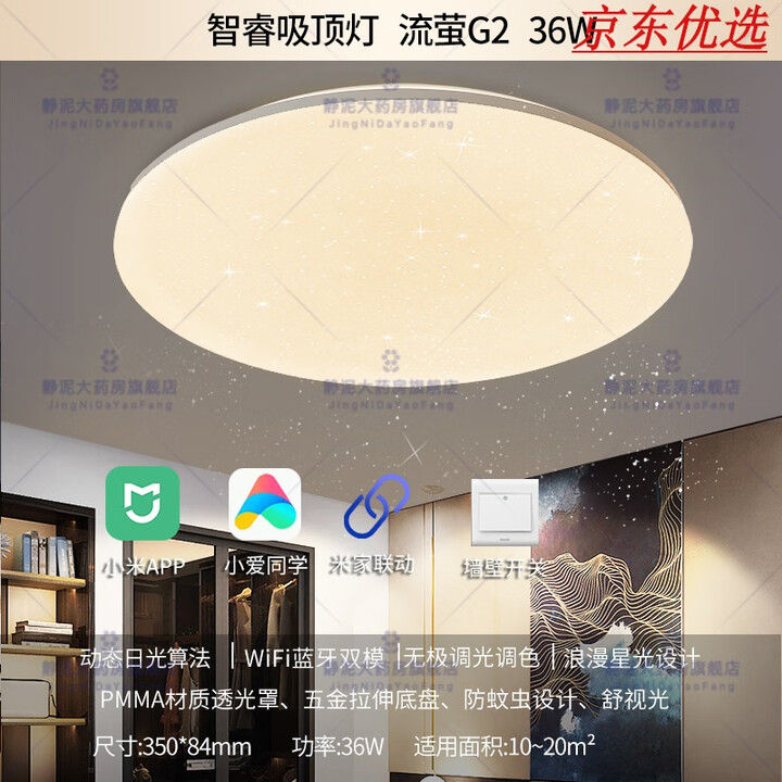 飞利浦智能吸顶灯小米米家客厅灯全光谱卧室满天星灯具流萤儿童房 小卧室圆灯智睿流萤 G2版【36W】【图片 价格 品牌 报价】-京东