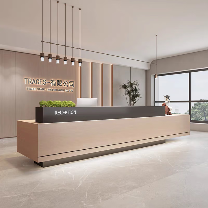 简约现代烤漆物业办公室工作公司酒店大厅吧台柜前台桌接待收银台 黑色+原木 200x60x100cm【图片 价格 品牌 报价】-京东