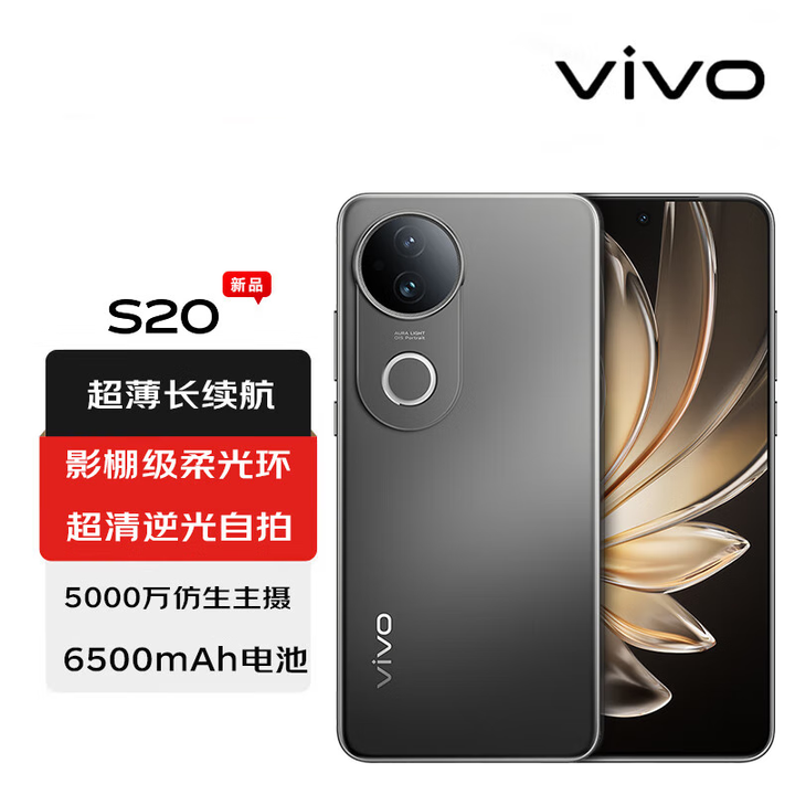 vivo选白条24期/免息 vivo S20 6500mAh超薄长续航 5000万防畸变柔光自拍 拍照 AI 手机 NFC 松烟墨 12GB+512GB 24期/免息