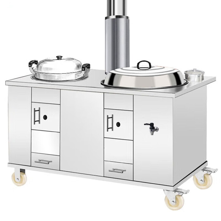 昹砺斯不锈钢子母双锅柴火灶双灶台家用农村移动土灶台 【双灶】50+32cm铝锅+水箱