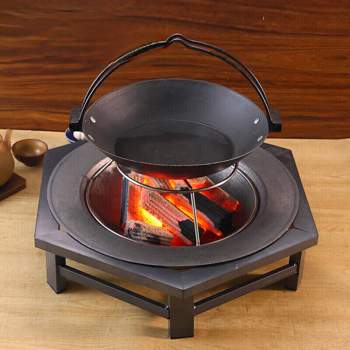 山力士老式碳火盆取暖器木炭取暖炉户外农村铁盆桌取暖烤火盆户外围炉煮 四边烤火盆【铸铁盆】