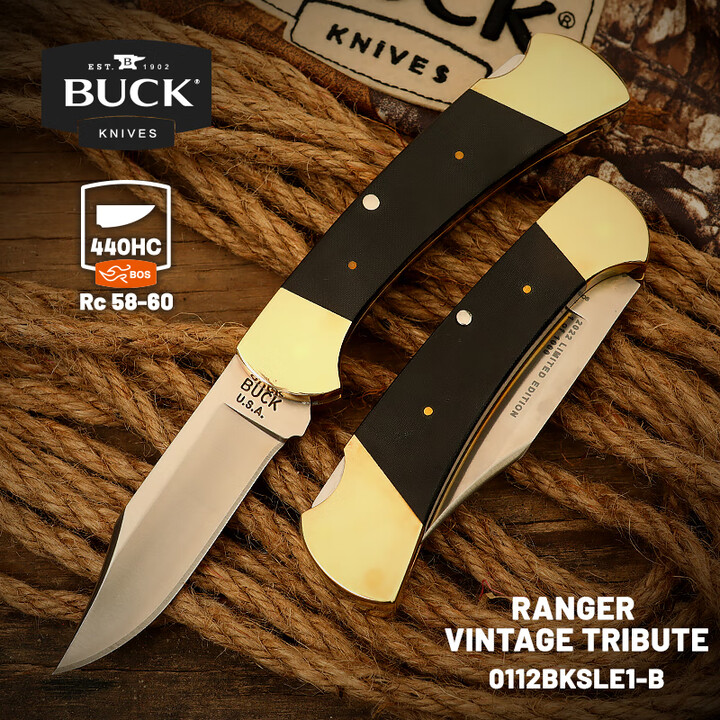 BUCK 巴克 美国原装进口折刀 野营工具 米卡塔柄 440C钢 112BKSLE1-B