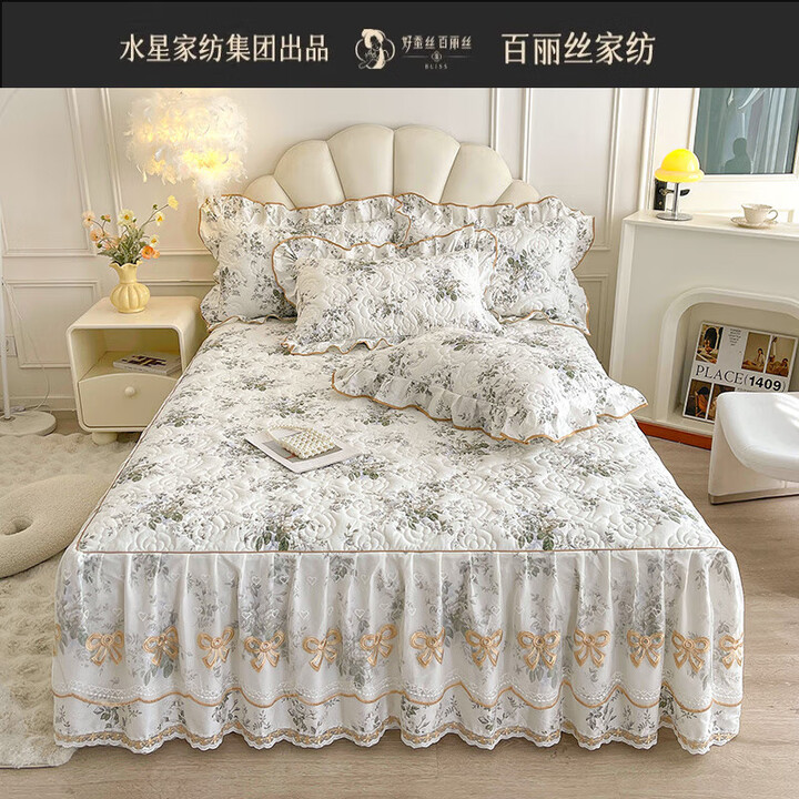 百丽丝水星家纺出品100支全棉蕾丝公主风纯棉夹棉床裙四件套棉被套 花溪似梦 150*200cm夹棉床裙单件【图片 价格 品牌 报价】-京东