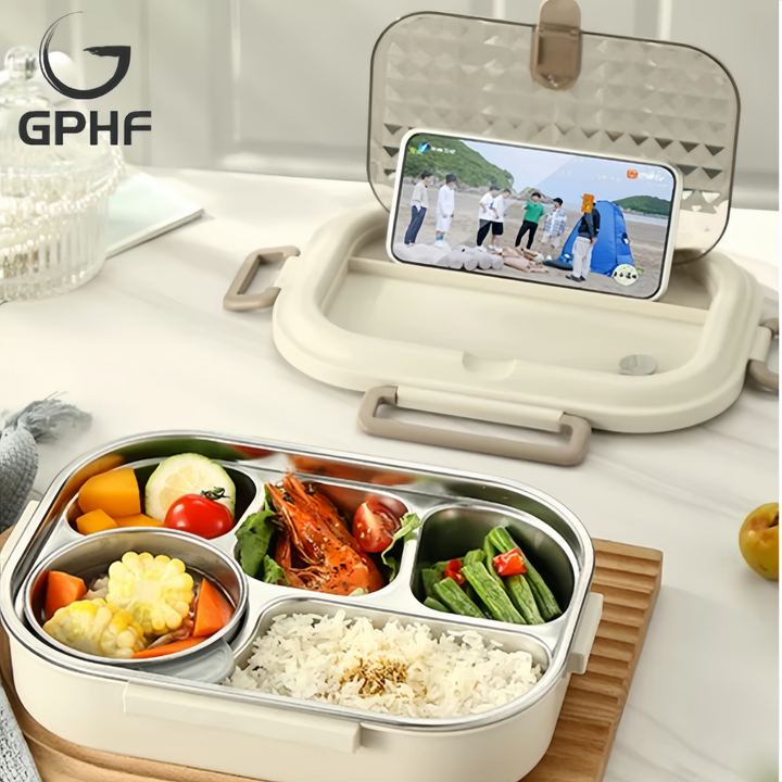 GPHF日本高档学生不锈钢饭盒可微波炉加热上班族保温分格隔便当盒餐盒 五格+汤碗（餐具+保温袋）升级【图片 价格 品牌 报价】-京东