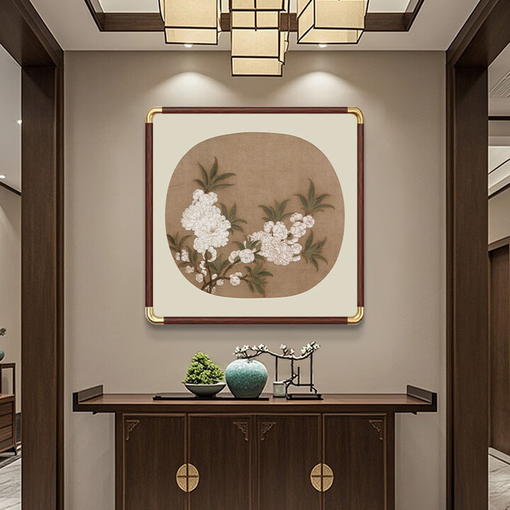 梓朗宋式美学挂画宋画小品复古装饰画玄关中古餐厅客厅酒店新中式壁画 01-碧桃图 60*60CM【顺丰包邮】 木纹黄框(PS框+油画布)【图片 ...