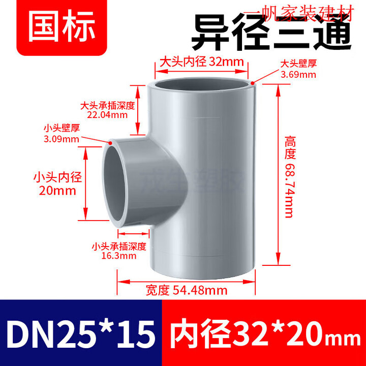 谦设谦设CPVC异径三通国标PVC管材给水管管件接头对接器塑料配件大全 DN25-15(内径32*20)[国标]【图片 价格 品牌 报价】-京东