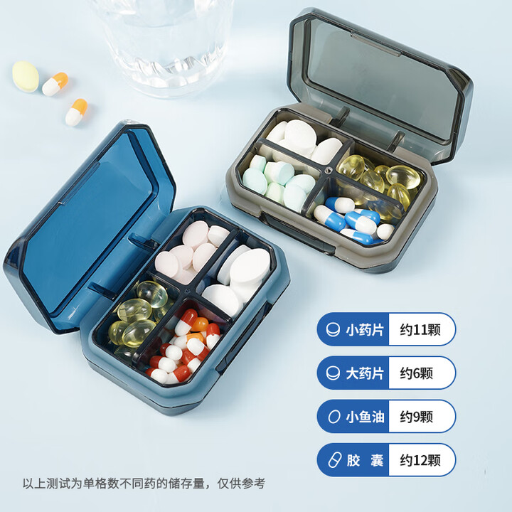 小药盒随身便携式每日迷你旅行分药盒密封防潮药品分装收纳 四格小药盒可拆分(灰色)【图片 价格 品牌 报价】-京东