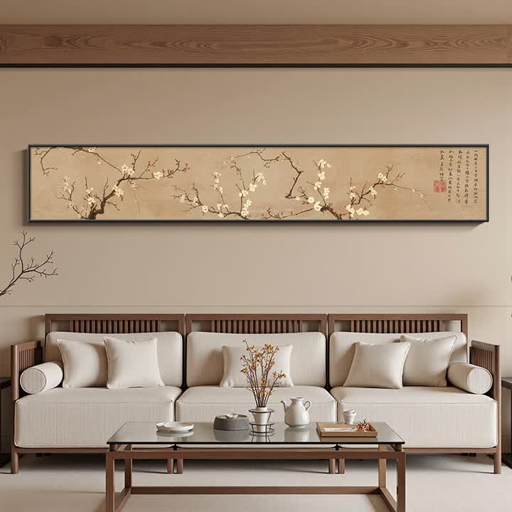 臣祥宋氏美学挂画横版宋代美学花鸟画客厅沙发背景墙装饰画书房茶室长 梅花图-A 水晶晶瓷画透亮210*35金【图片 价格 品牌 报价】-京东