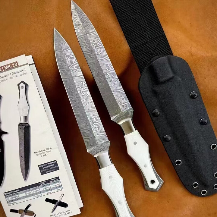 兰博MK10双刃大马士革钢户外求生多功能高硬度便携战术防身露营刀 标准