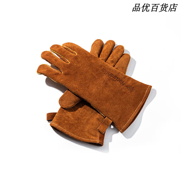 挪客阻燃隔热牛皮耐高温防火防烫护手电焊户外露营野炊防护手套 棕色M 无规格