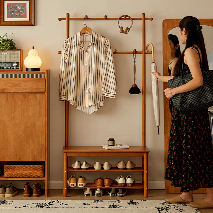 YWZR木质可坐鞋架樱桃小屋实木换鞋凳挂衣架一体入户门口可坐鞋柜落地 征集买家秀【图片 价格 品牌 报价】-京东