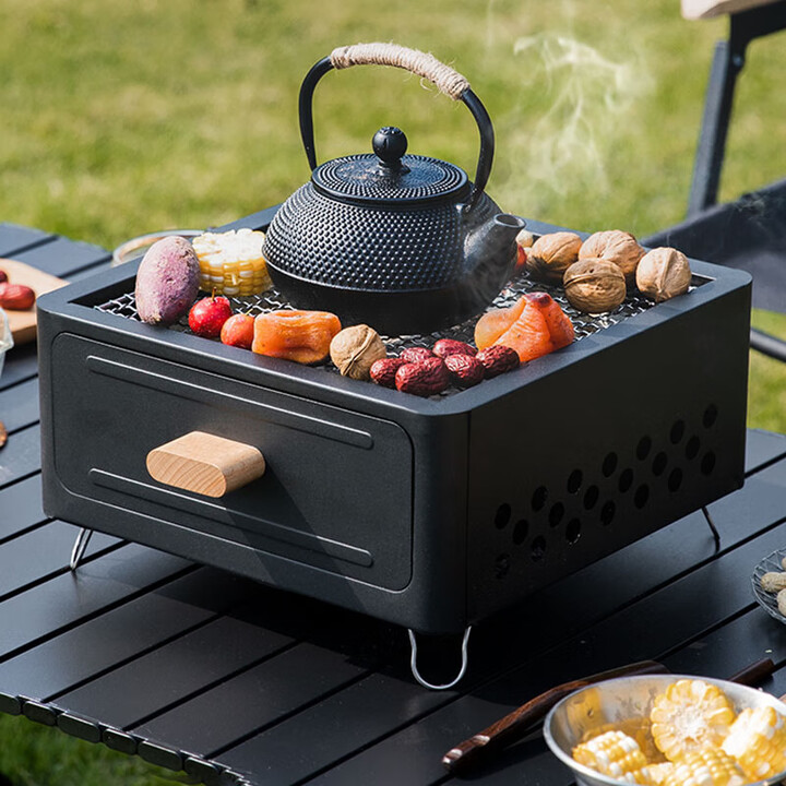 骆穂豆烧烤架户外烤炉家用木炭烤肉炉便携庭院方形围炉煮茶炉 烧