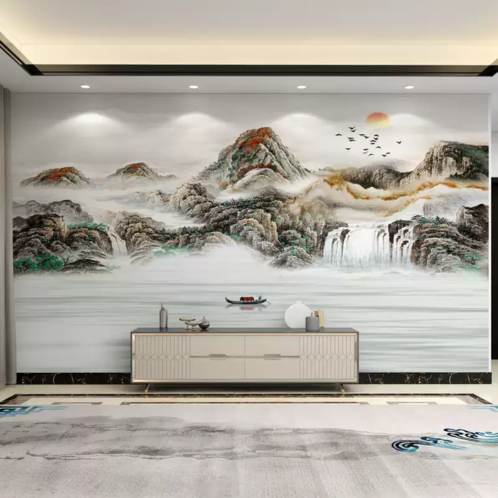 中掌柜墙纸定制中式3d立体水墨山水电视背景墙壁纸客厅壁布卧室墙布壁画 富春山居图【图片 价格 品牌 报价】-京东