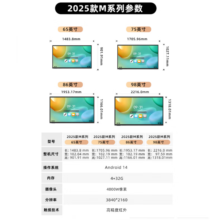 中轨科泰thinkplus会议平板All4K触摸大屏智慧电子白板教学培训 三年质保4800W摄像头_M75e_Android