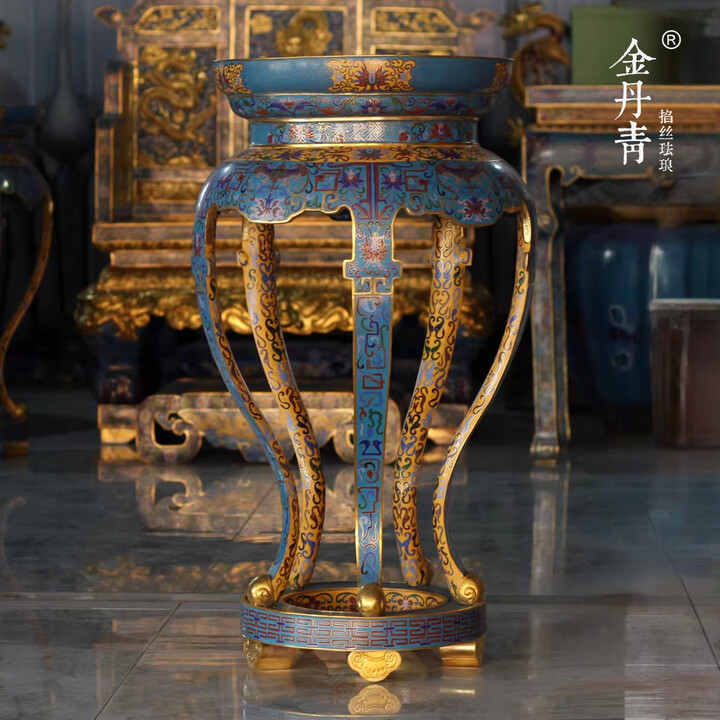 金丹青 掐丝珐琅景泰蓝落地仿古圆花几 花盆奇石绿萝盆景博古花架子【图片 价格 品牌 报价】-京东