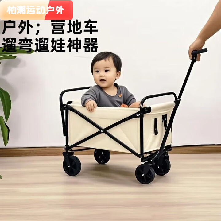 柏潮迷你版快递小拉车户外露营车买菜购物车取快递神器便携收纳折叠车 亮黑可拆卸内兜 mini小推车承重100gk