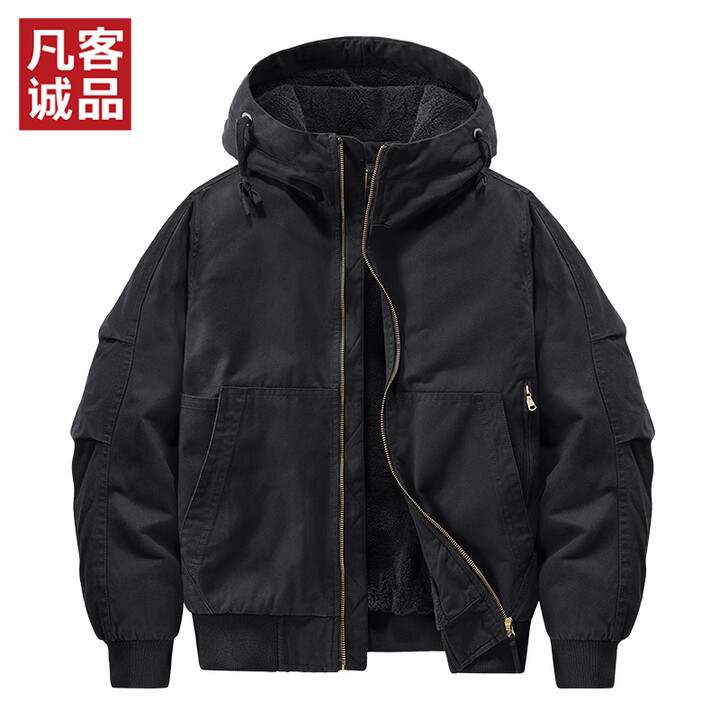 凡客诚品(VANCL)凡客官方店加绒水洗纯棉连帽夹克外套休闲风 黑色 XL【图片 价格 品牌 报价】-京东