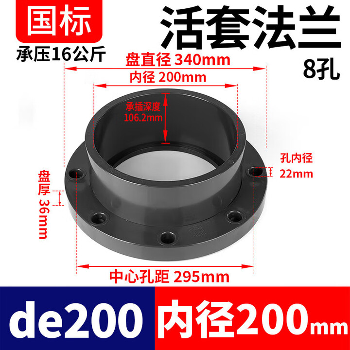 戎生UPVC活套法兰给水管接头国标法兰盘PVC-U化工分体法兰片de50 活套de200(内径200mm)8孔PN16【图片 价格 品牌 报价】-京东
