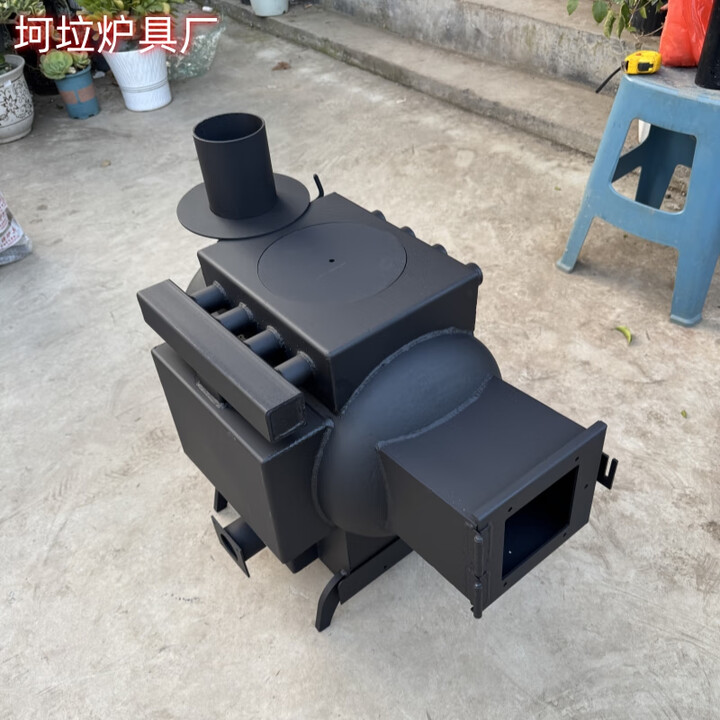 新款大风机家用煤气罐改装暖风炉取暖炉煤柴两用观火玻璃 大风机煤气罐取暖炉1款800度黑漆带风机