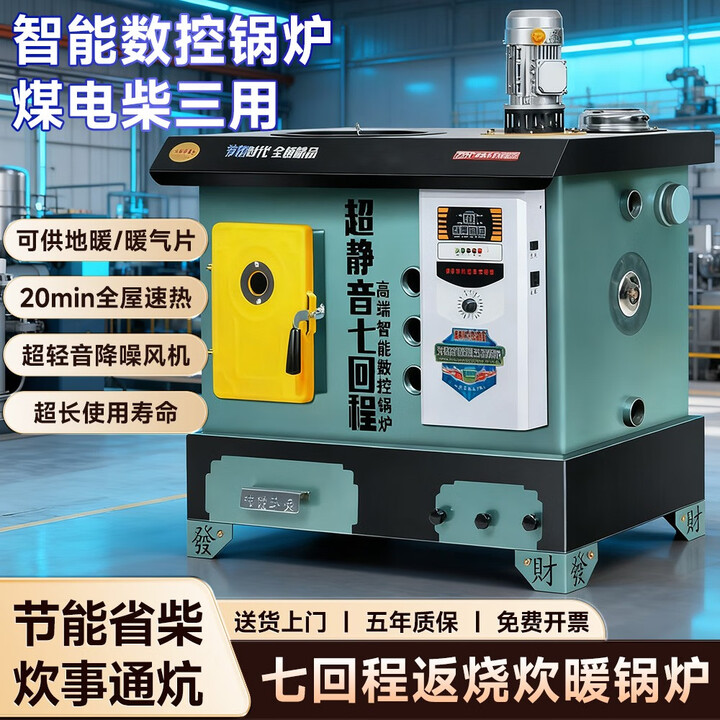 狄丽莫数控锅炉柴煤两用家用采暖炉七回程反烧通炕地暖水暖取暖炉 220#数控七回程【煤柴款】 地暖管/暖气片通用