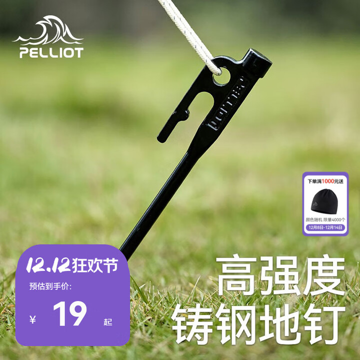 伯希和（Pelliot）户外露营帐篷地钉天幕地钉防风钉子风绳套装地插营钉【单只装】 20CM曜石黑【单只装】