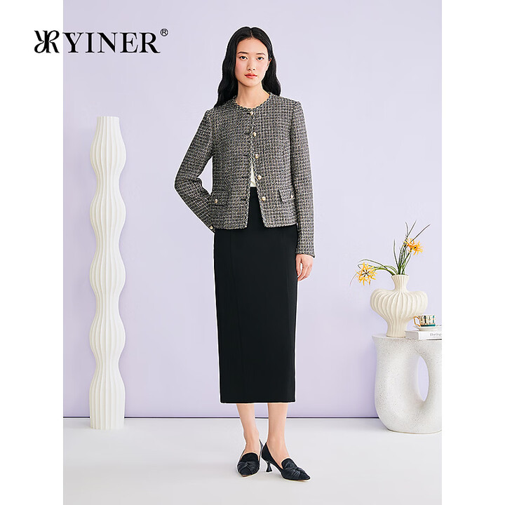 音儿(YINER)音儿专选2026春季新款小香风亮丝粗花呢圆领箱型短外套 黑色 S【图片 价格 品牌 报价】-京东