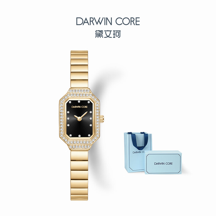 Darwin Core黛文珂小金玉手表女高级镶钻小方表时尚高颜值送女友38女神节礼物 耀石黑 18mm【图片 价格 品牌 报价】-京东