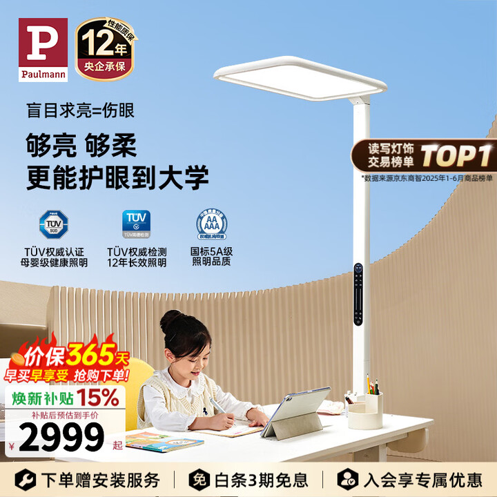 Paulmann P德国柏曼骑士全光谱大路灯 儿童学生阅读灯学习专用立式护眼灯 新骑士I 8㎡-12㎡ 4000K 紫光护眼【图片 价格 品牌 ...