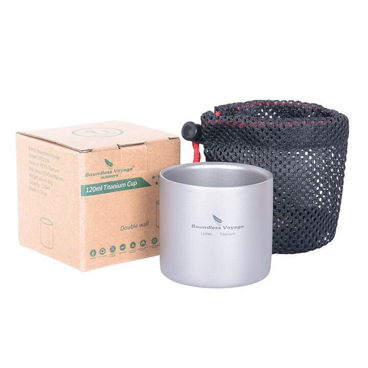 必唯（BOUNDLESS VOYAGE） 纯钛杯子钛杯双层水杯茶杯户外泡茶隔热防烫咖啡杯轻量便携茶具 TI3027D 120ml