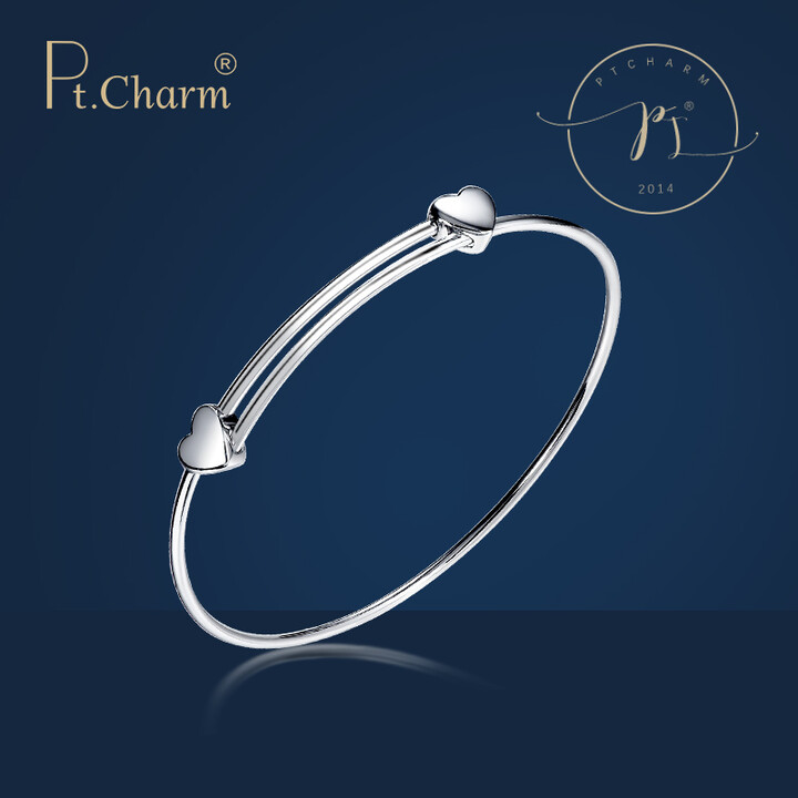 Pt.Charm 铂金手镯PT950白金手镯女款 双爱心婚镯母亲节礼物 若无现货可定制【以6g为例】