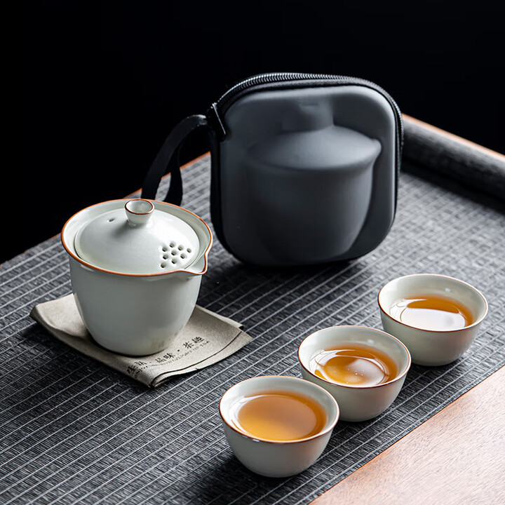 唐丰(TANGFENG)唐丰汝窑旅行茶具套装户外车载便携快客杯茶壶一壶三杯旅游出行泡 米黄禅行快客杯【图片 价格 品牌 报价】-京东