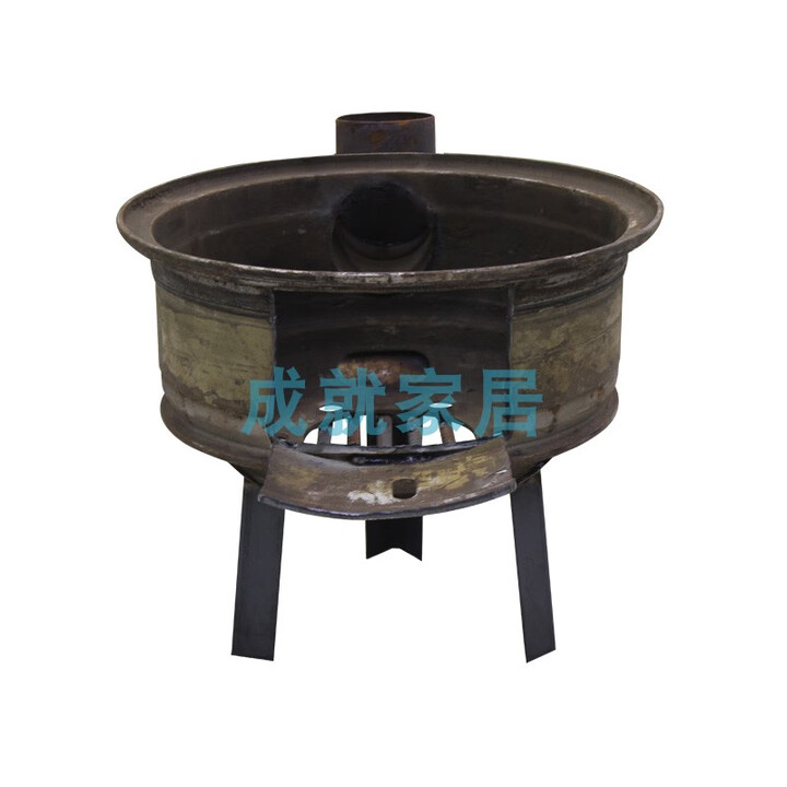 克里茨汽车轮毂柴火灶加厚家用户外野营大锅台烧柴炖鸡鱼地锅炉子节能钢 外径45cm三条腿款 钩铲弯头烟筒