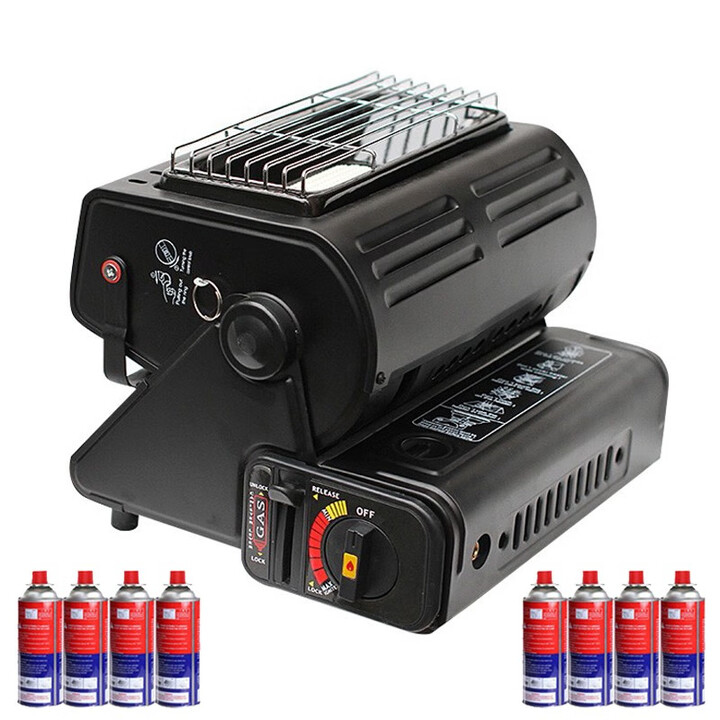 SEAROCK 海岩户外露便携式取暖器车载取暖火炉室内液化气煤气冰钓取暖炉 升级黑色双气+8个气（可放平使用）