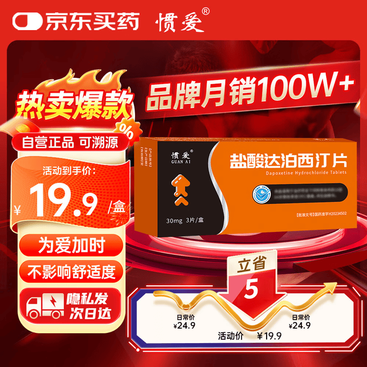 【惯爱盐酸达泊西汀片】[惯爱] 盐酸达泊西汀片 30mg*3片/盒 男科用药 红角惯爱 京东自营旗舰店【行情 报价 价格 评测】-京东