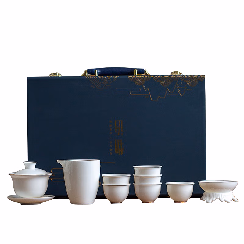 10头羊脂玉描金茶具 A-623