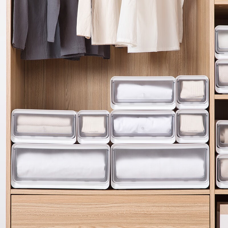 茶花收纳箱抽屉式衣柜内桌面收纳盒自由组合家用塑料整理箱衣服储物箱 【小号】单个装【34.7*12.8*13.9cm】