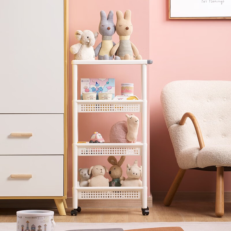 茶花百纳窄边可移动四层置物架客厅阳台厨房置物架 多纳可移动四层置物架47.5*21.6*90.3）