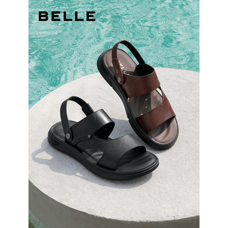 百丽质感凉鞋男2023夏季新款牛皮两穿皮清爽凉鞋A1117BL3 黑色 40