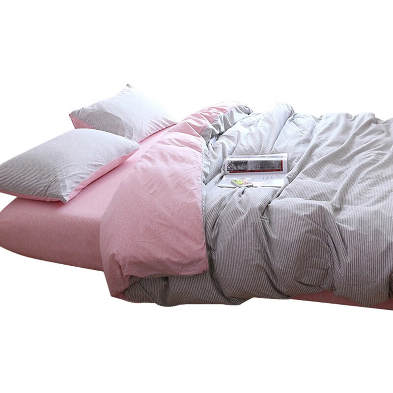 三极户外（Tri-polar）TP2957日式天竺棉三件套床罩被罩枕套针织棉简约床上用品 床单款 1.2米床 粉灰细条
