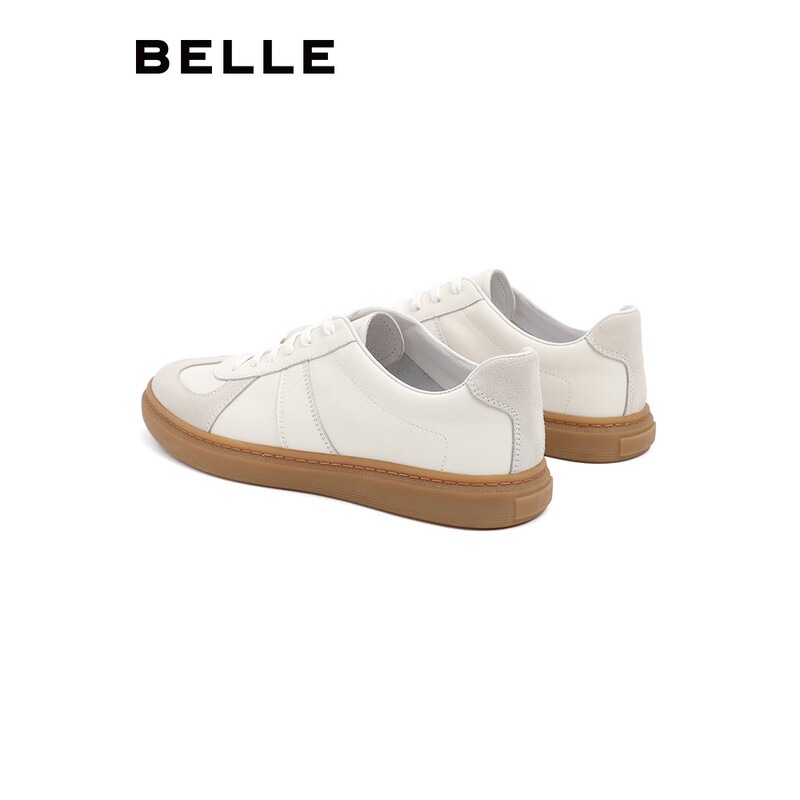 百丽透气简约舒适日常街头复古德训鞋休闲小白鞋男5CM0 白色 41