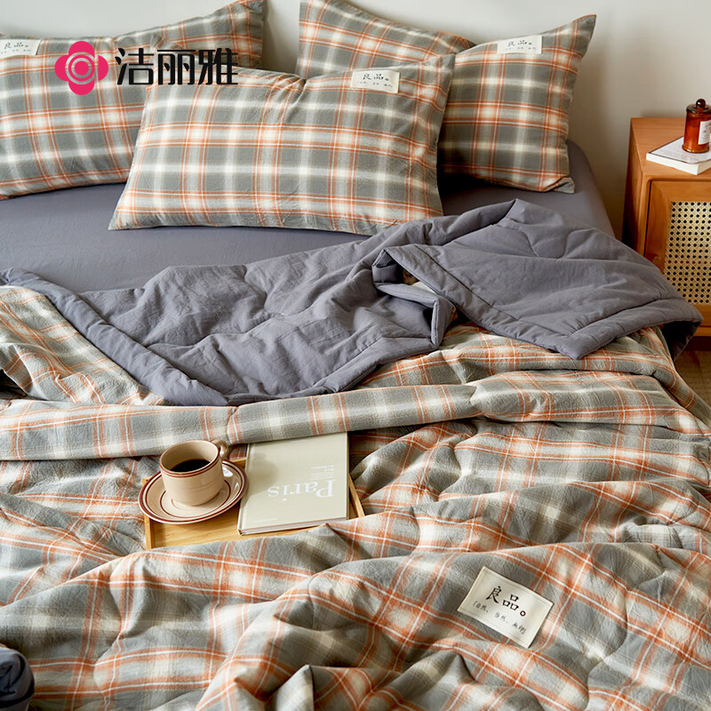 洁丽雅（Grace）A类被子100%全棉夏被空调被纯棉水洗夏凉被夏季被芯150*200cm咖