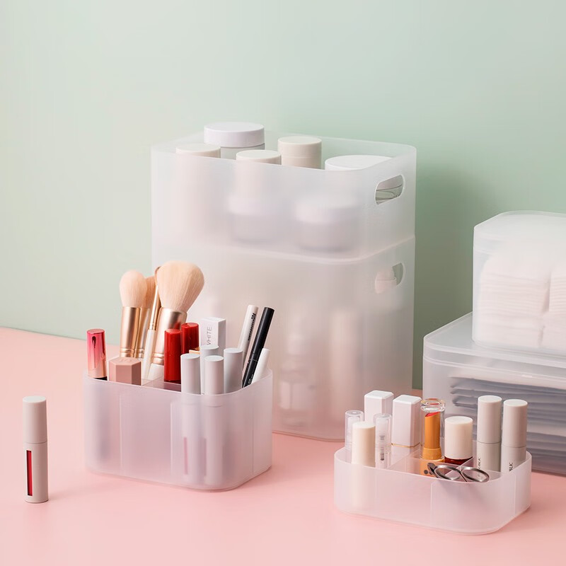 茶花（CHAHUA）茶花收纳盒桌面小盒子收纳格半透明磨砂 分格收纳盒150003 1个装